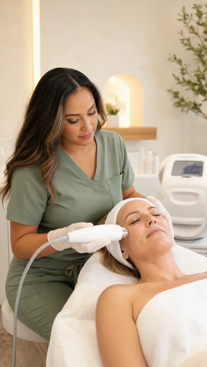 Close-up of a facial treatment for a MedSpa video advertisement